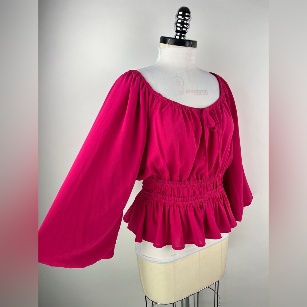 💚 3080. Peplum Ballon Sleeve Blouse
